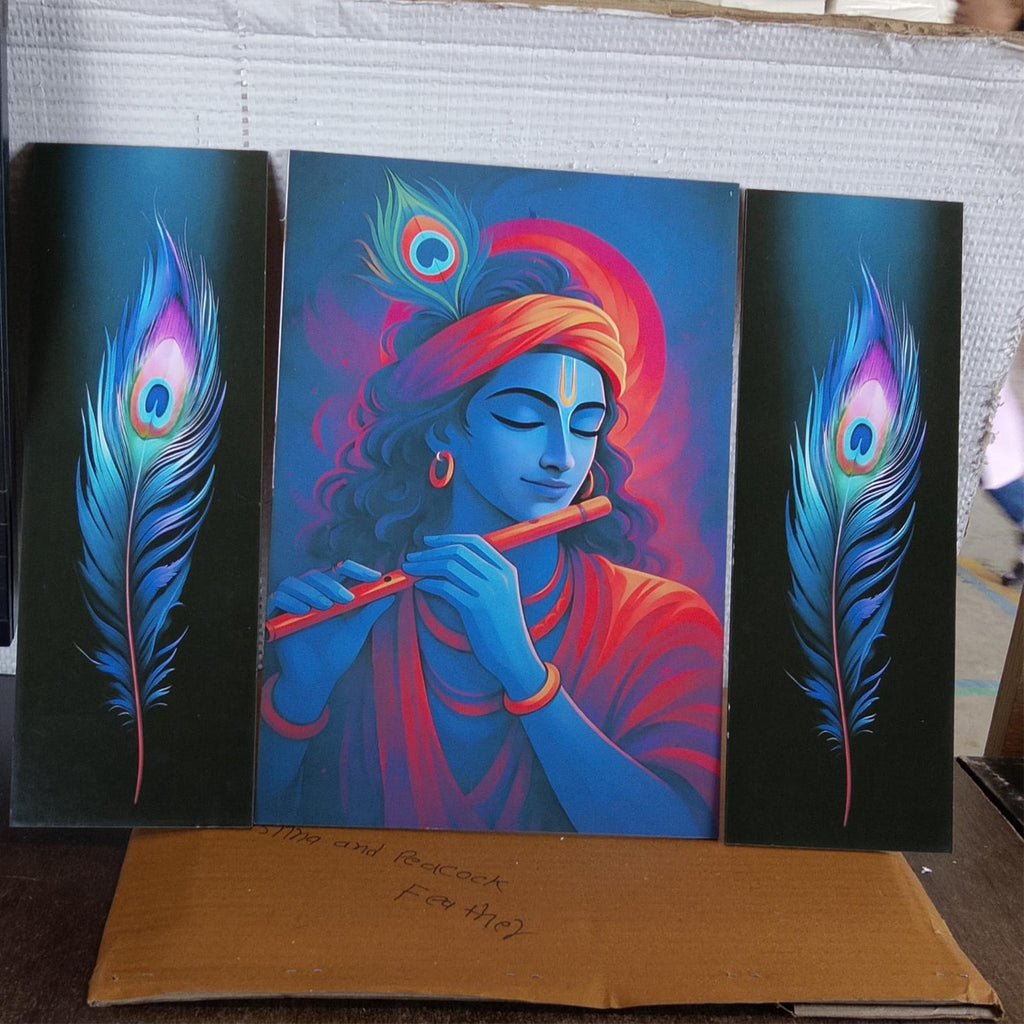 Krishna 3 Panel Mdf Wall Frame Wall Art Painting 16.5x12in (1 Pc)