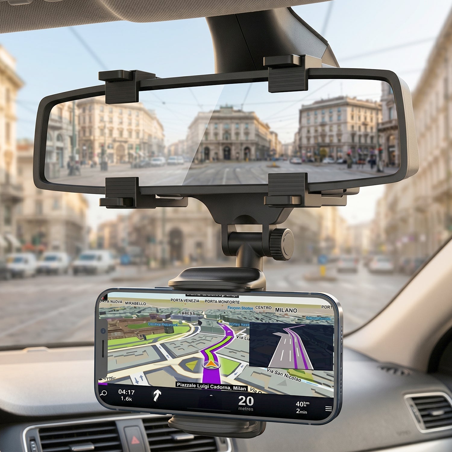 360 Degree Car Rear View Mirror Mobile Phone Holder Adjustable Mount (1 Pc)