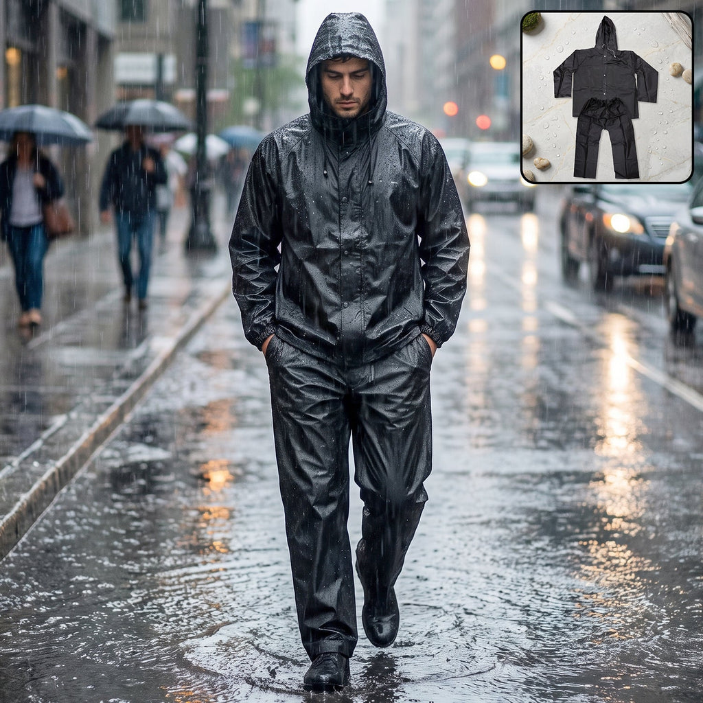 Reusable Waterproof Eva Rain Coat Set With Hood Jacket And Pant (1 Set)