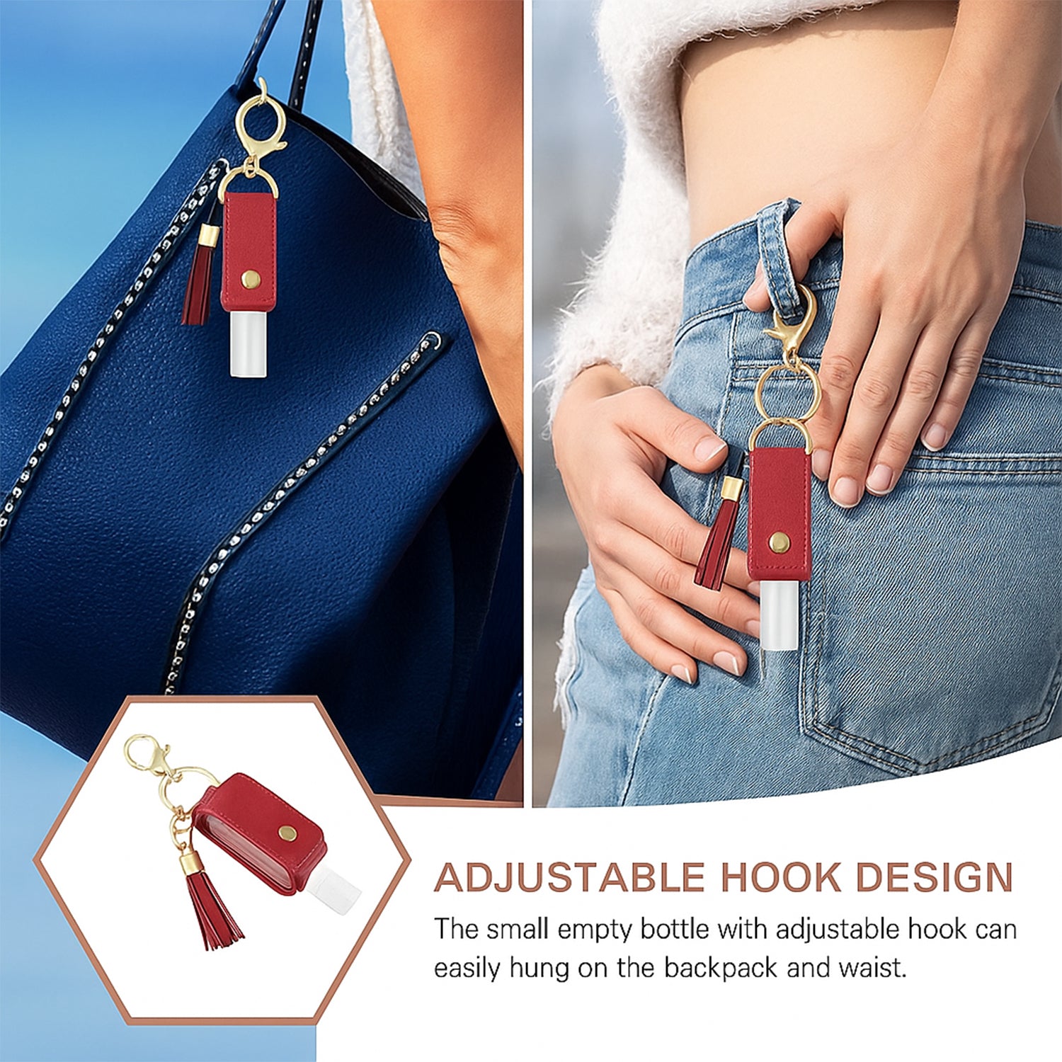 Portable Hand Sanitizer Holder Keychain With Tassel (1 Pc)