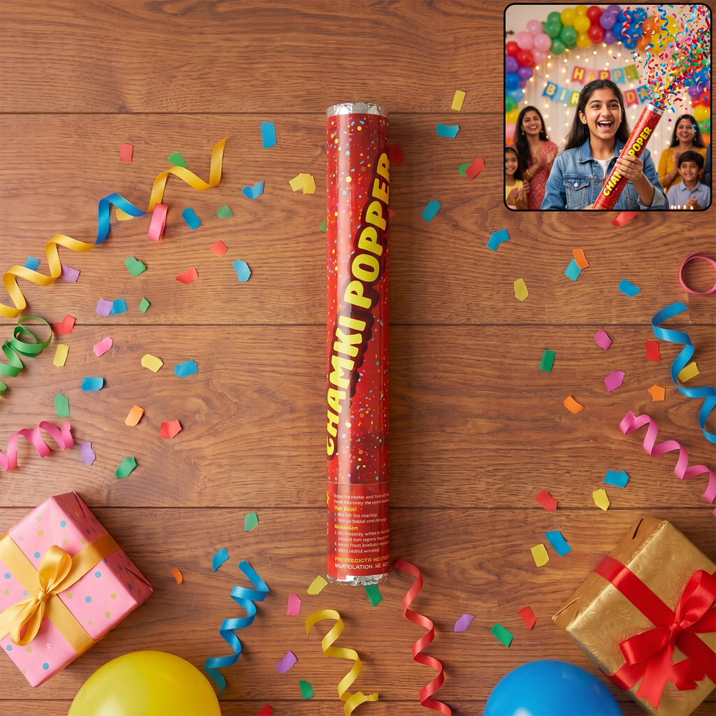 Red Chamki Confetti Party Popper For Birthday Wedding And Celebration (1 Pc)