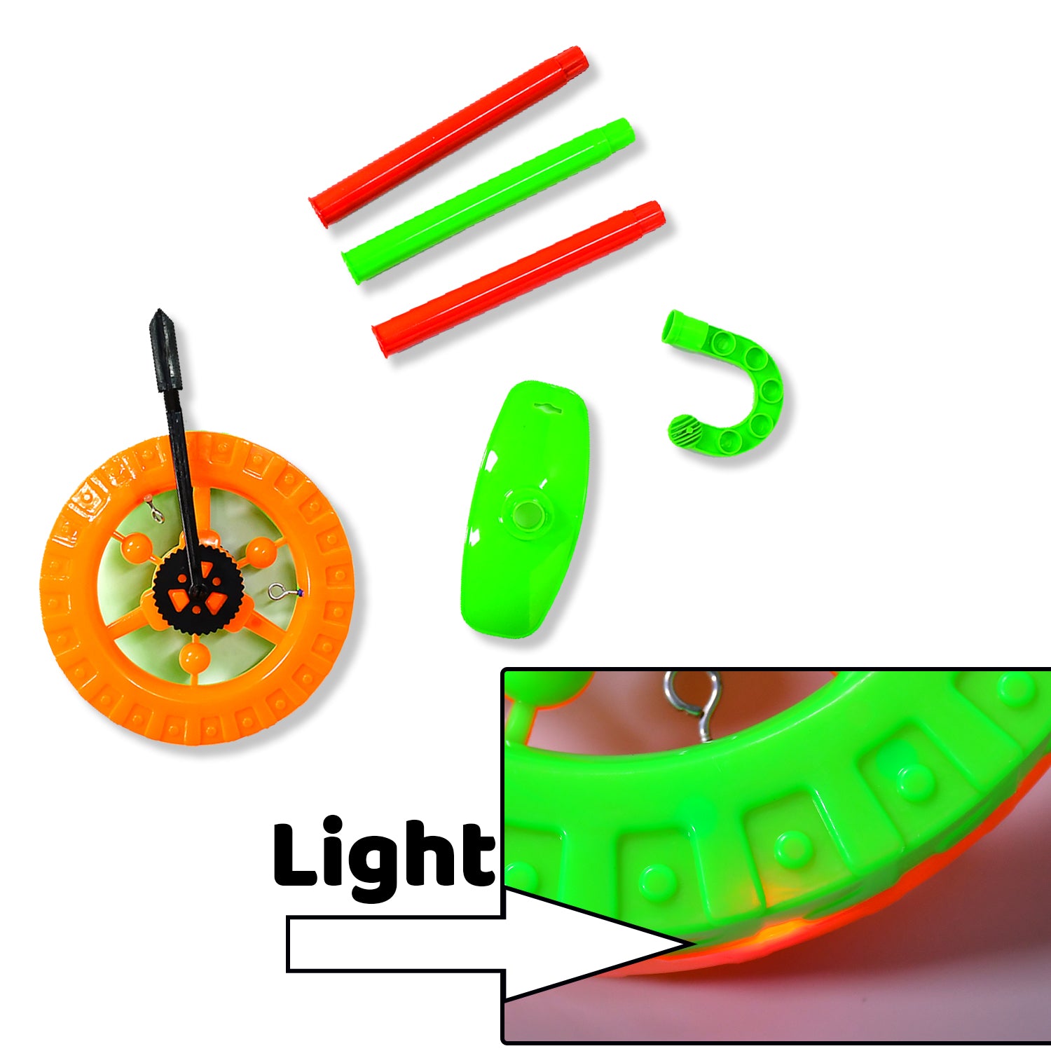 4435 Plastic Single Wheel Push Run Toy With Handle And Two Lights On Wheel. Push Toy For Kids.