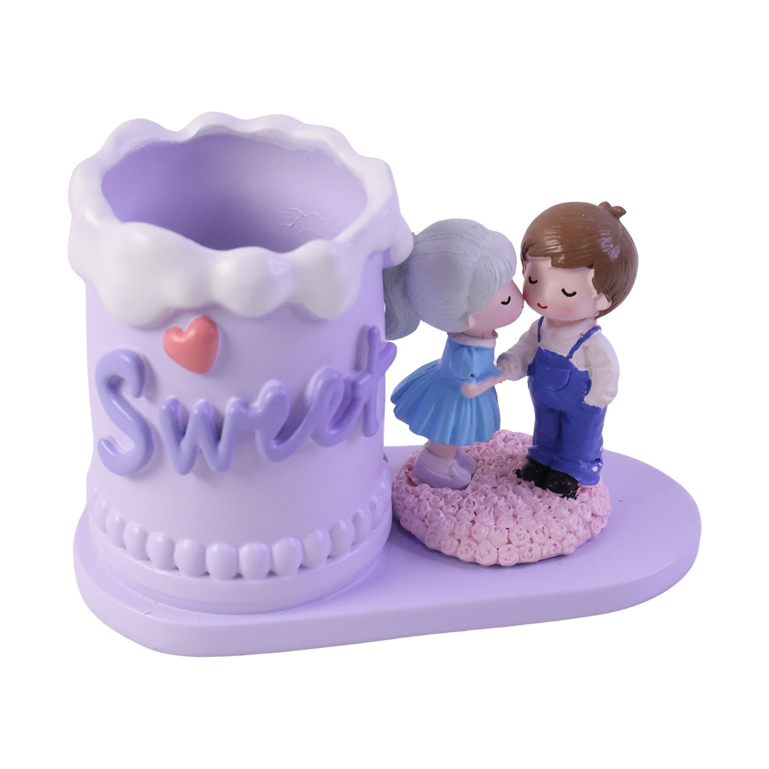 Sweet Couple Pen Holder Stand Cute Resin Desk Organizer Pencil Cup (1 Pc)
