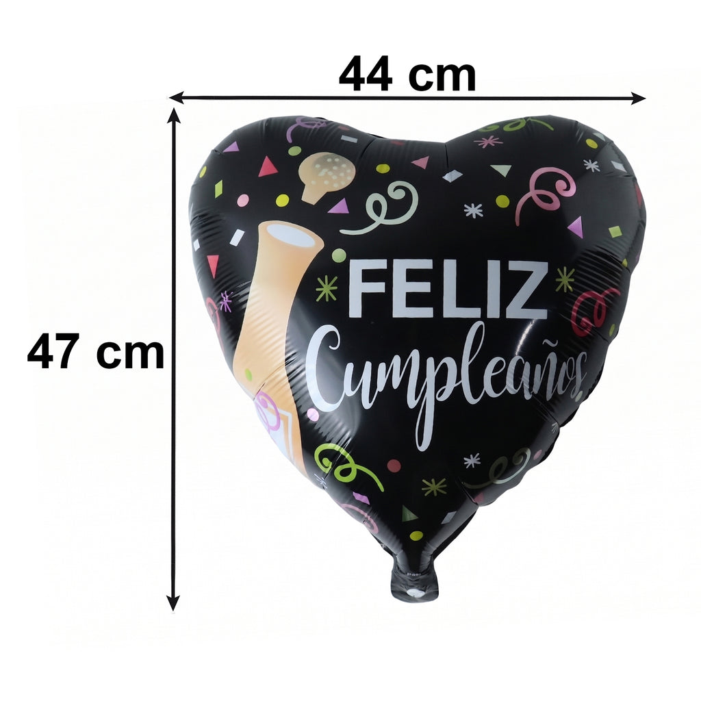 Black Heart Feliz Cumpleanos Foil Balloon (1 Pc)