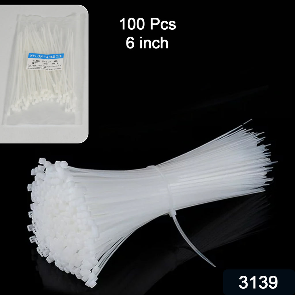 3139 6inch Nylon Self Locking Cable Ties Heavy Duty Strong Zip Wire Tie. Pack Of 100