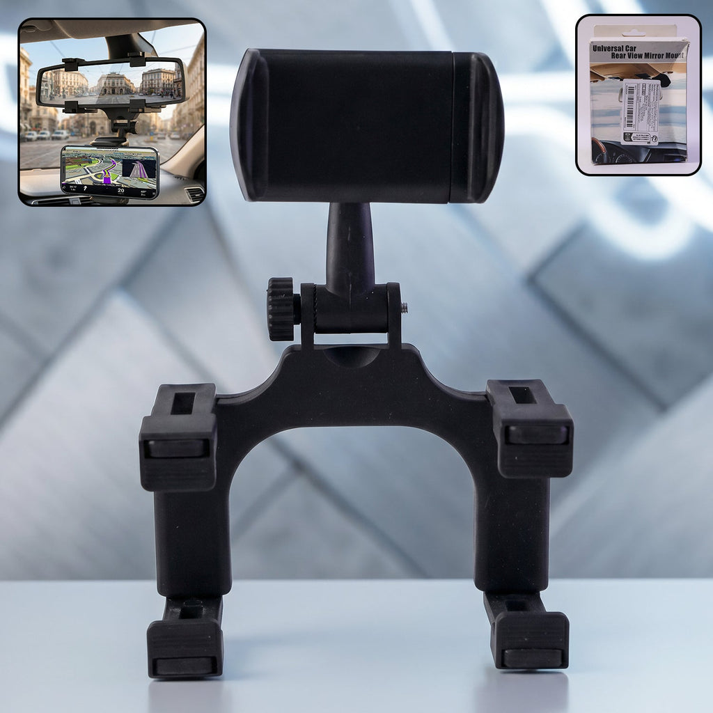 360 Degree Car Rear View Mirror Mobile Phone Holder Adjustable Mount (1 Pc)