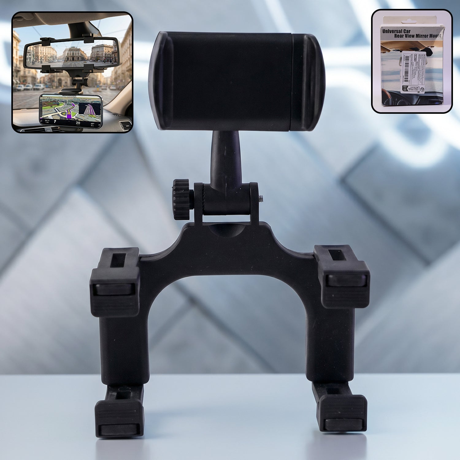 360 Degree Car Rear View Mirror Mobile Phone Holder Adjustable Mount (1 Pc)