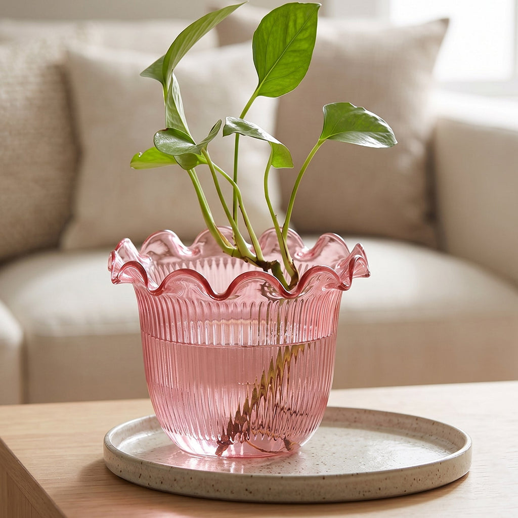 Decorative Ruffled Flower Pot Planter Vase For Home Table And Plant Decor (1 Pc)