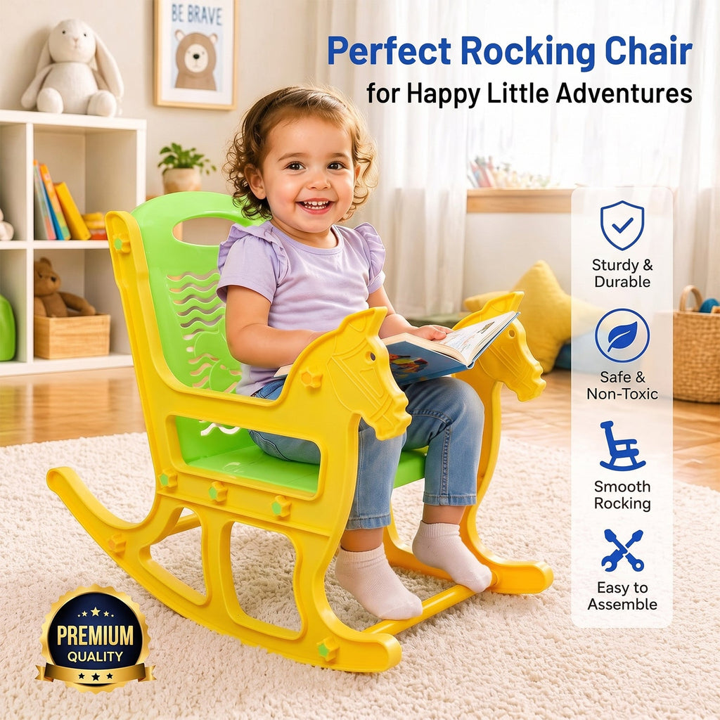 Kids Plastic Horse Rocking Chair Baby Rocker Seat With Backrest (1 Pc)