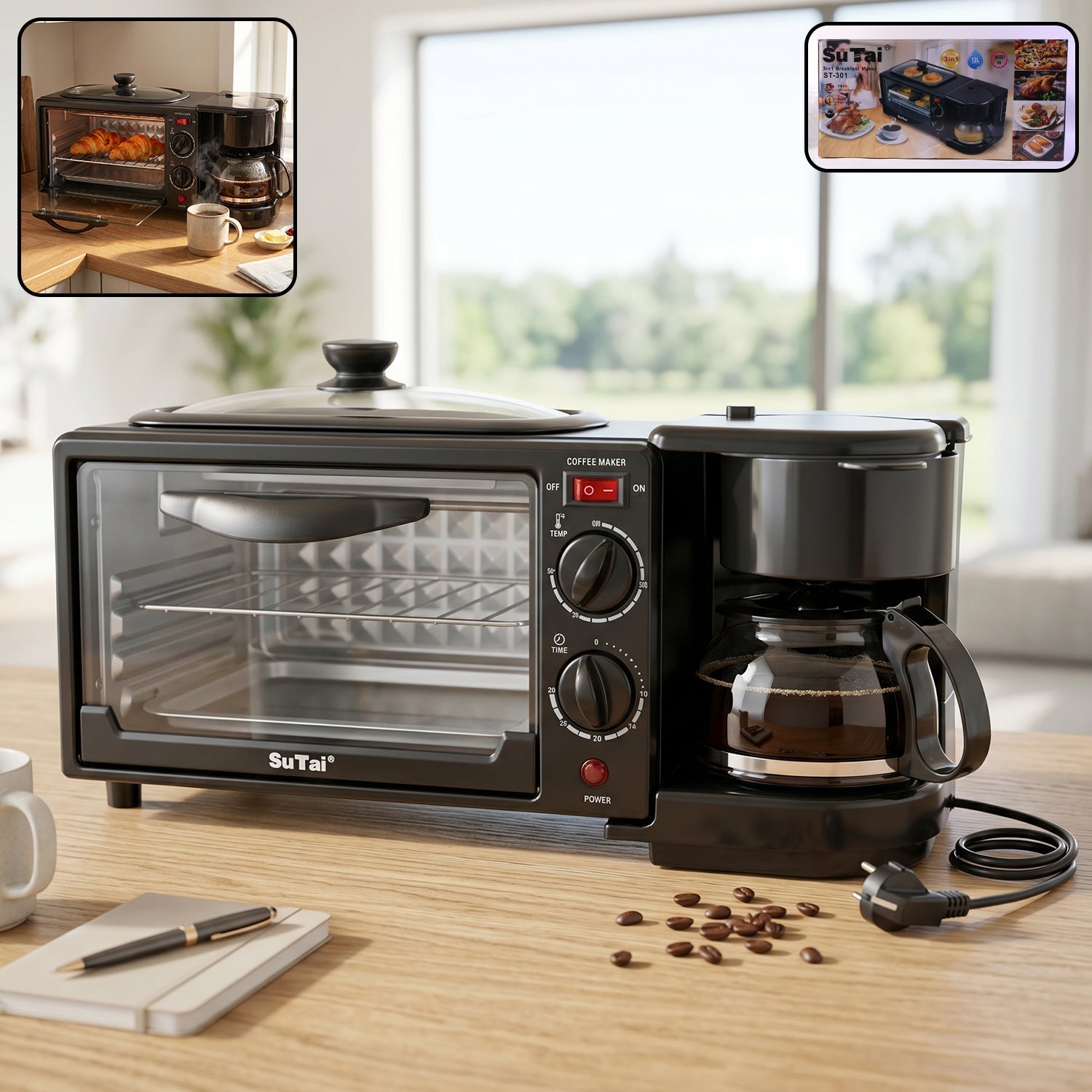 Suta 3 In 1 Breakfast Maker  Compact Kitchen Multi-functional Appliance