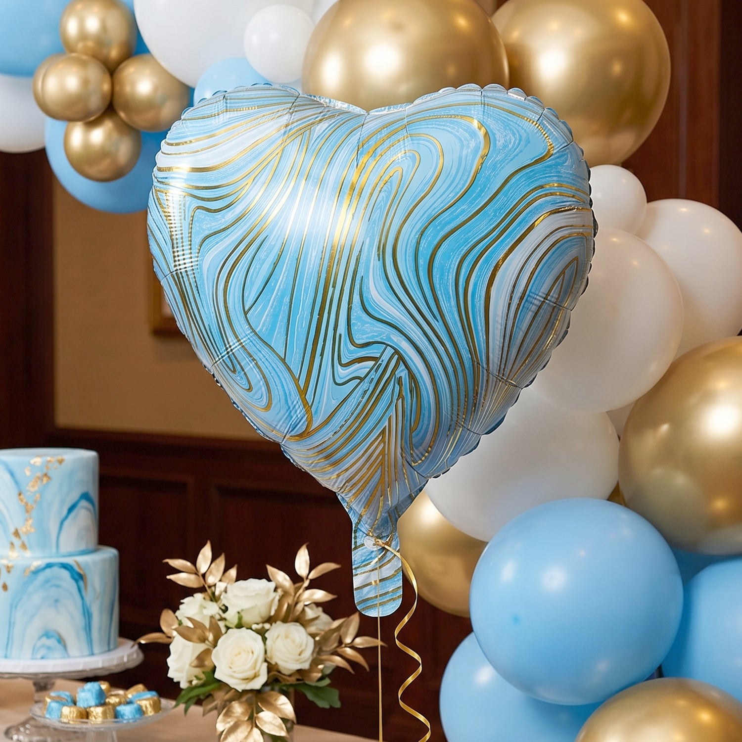 Blue Marble Heart Foil Party Balloon (1 Pc)