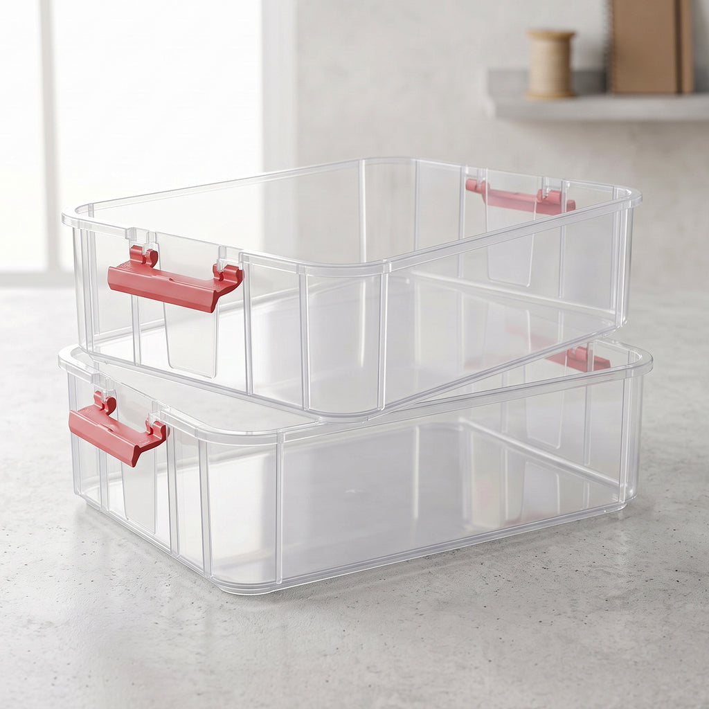 Plastic Transparent Storage Box With Lid 2xl 2 Layer Stackable Organizer (1 Pc)