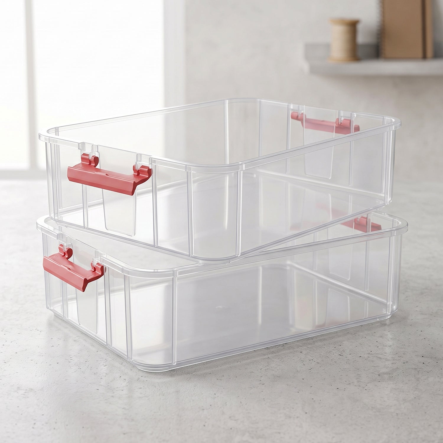 Plastic Transparent Storage Box With Lid 2xl 2 Layer Stackable Organizer (1 Pc)