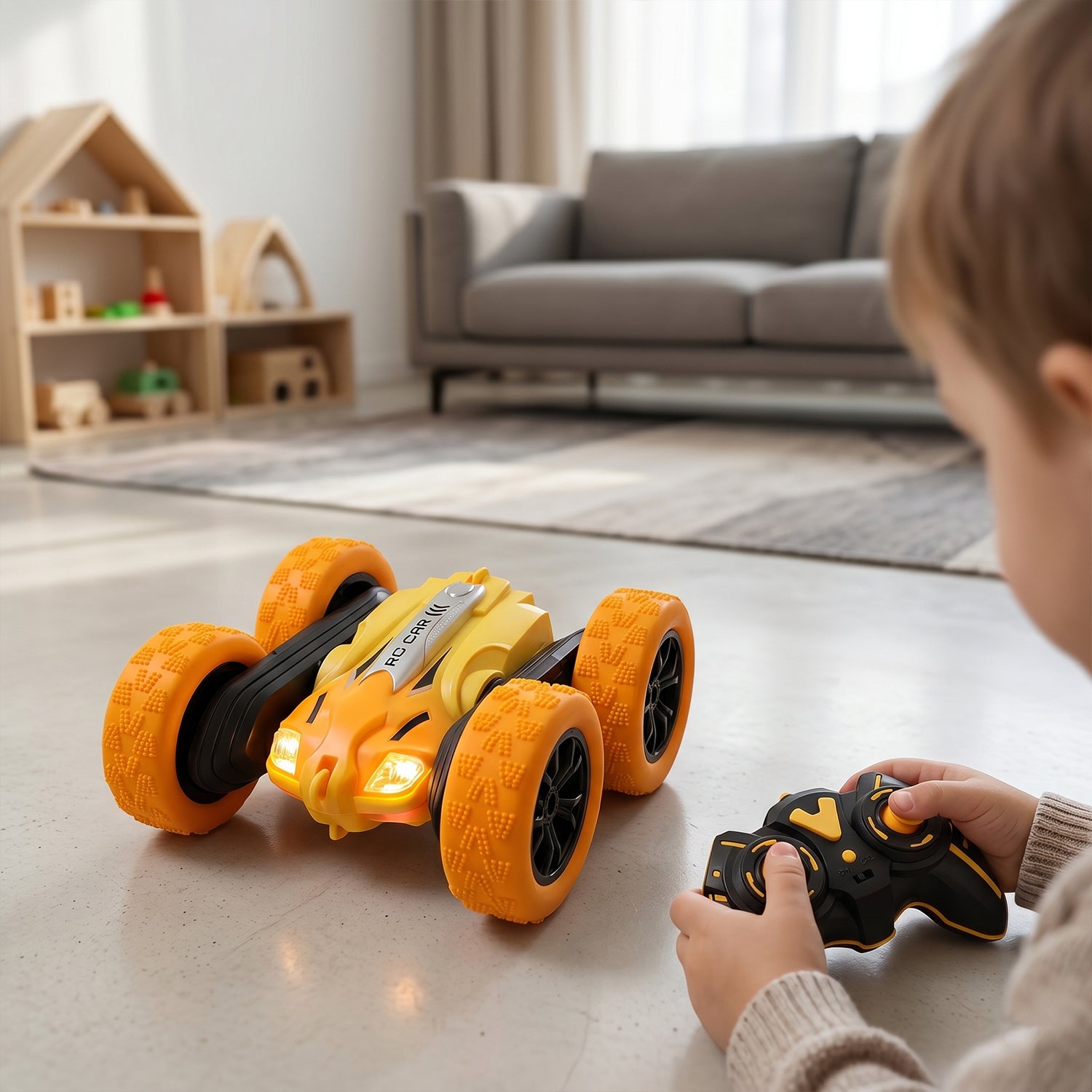 Remote Control Double Flip Stunt Car Rechargeable Rc Toy For Kids Play (1 Pc)