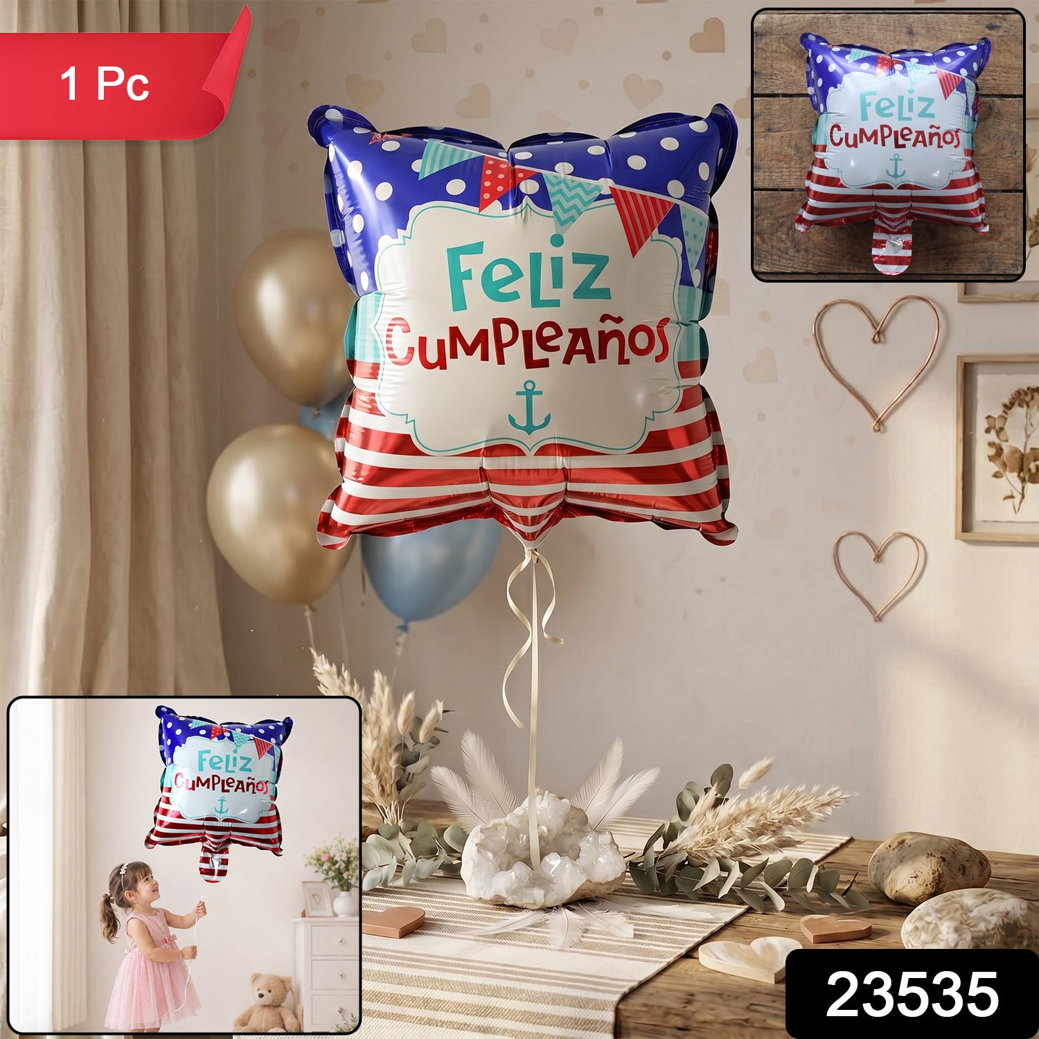 Square Feliz Cumpleanos Birthday Foil Balloon For Decoration (1 Pc)