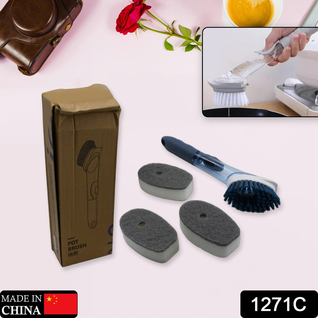 1271c Mix Color Dish Scrubber With Soap Dispenser Soap Dispensing Dish Brush Set Dishwashing Brushes Kitchen Scrub Dish Wand For Dishes Sink Pot Pan Cleaning And Washing1 Handle3refill Replacement Head