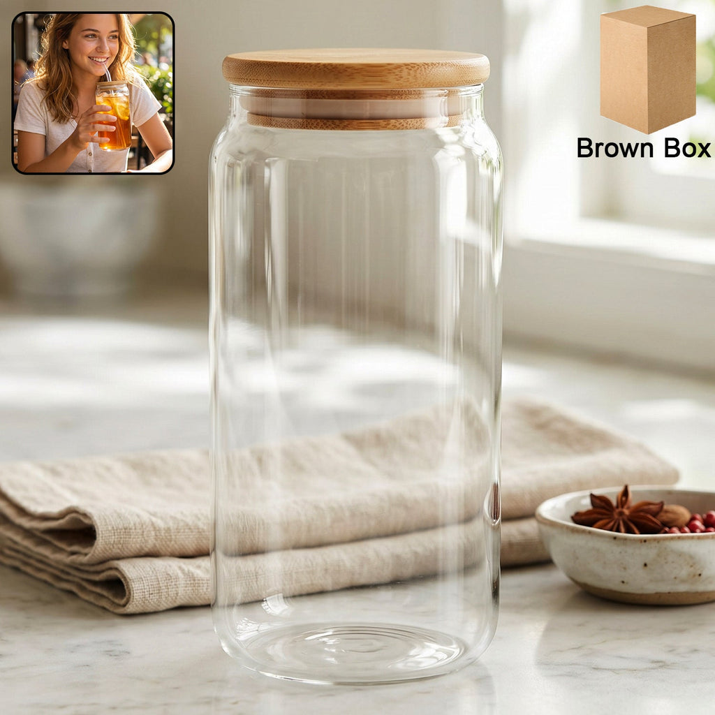 Airtight Glass Storage Jar With Bamboo Wooden Lid For Kitchen Canister (1 Pc)