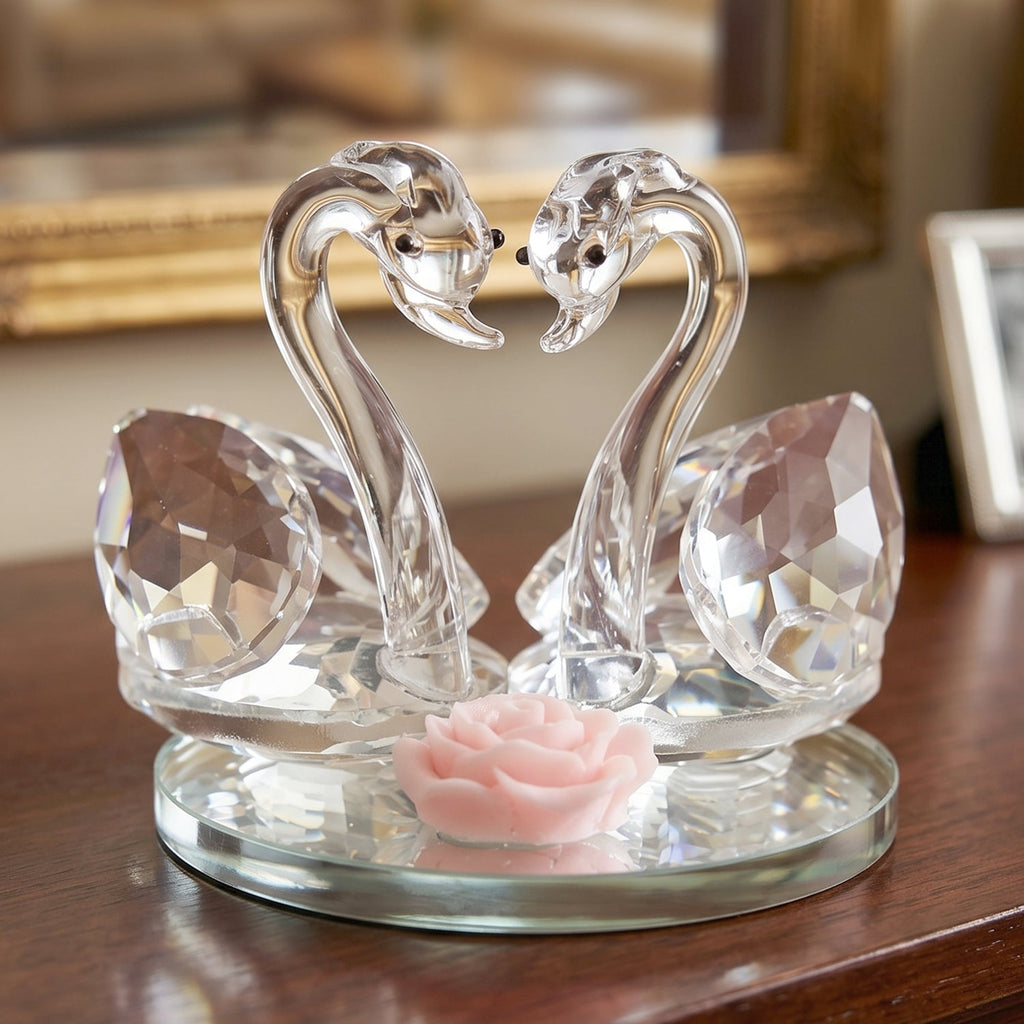 Crystal Swan Pair Showpiece Decorative Glass Couple Swan Home Decor (1 Pc)
