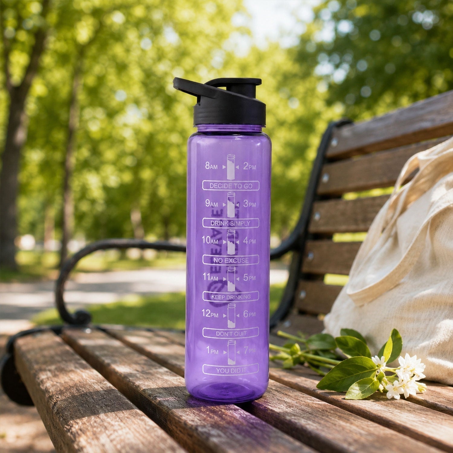 Plastic Motivational Water Bottle With Time Marker And Flip Lid (1000 Ml)