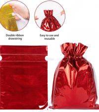 Big Size Geletin Shiny foil Paper Drawstring stylish Storage Potli pouches for Christmas Gifting, Small Jewelries, Money, Paper Notes Women Wallet, Gift Bags, return gift, Women handbag Shagun Pouch, Candy  (Red) - Image 2