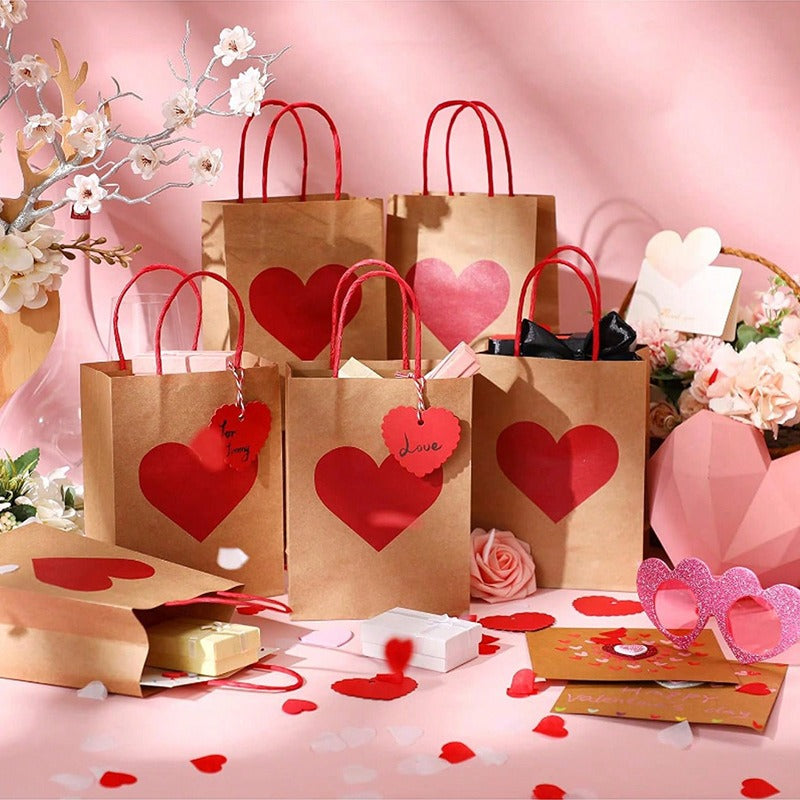 Small Reusable Heart Design Paper Bag Goodie Bag With Gift Tag Gift bag, Carry Bags, gift bag, gift for Gifting, Return Gifts, Birthday, Wedding, Party, Festivals, Events, Gift for Him/Her - Image 1