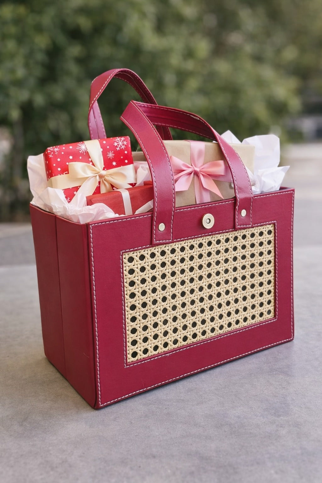 Premium Handcrafted  Purse /Leather Storage Basket with Handle — Multipurpose Organizer for Gifts, Gifting Hampers, Home Décor, Office Storage (12.5 x 7 x 8.5 Inch) (Maroon) - Image 3