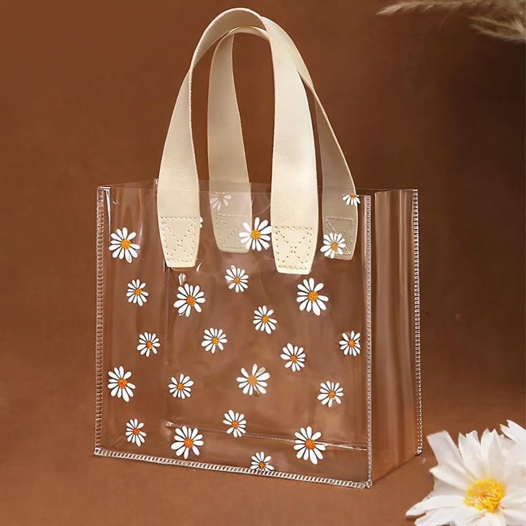 Transparent Gift Bag with Floral Print with Handle | Gift Bag for Her / Him,Handle hamper bagCarry Bags, shopping gift bag, Presents, Packing, Wedding Return Gifts, Birthday, Events, Festivals (17 x 19 cm) - Image 1