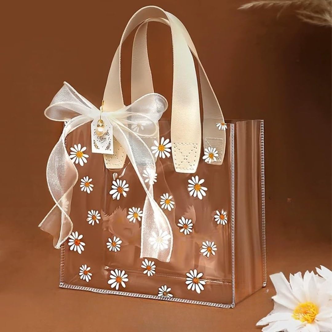 Transparent Gift Bag with Floral Print with Handle | Gift Bag for Her / Him,Handle hamper bagCarry Bags, shopping gift bag, Presents, Packing, Wedding Return Gifts, Birthday, Events, Festivals (17 x 19 cm) - Image 5