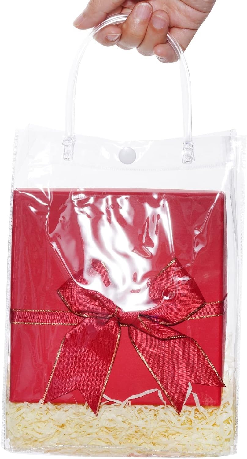 Large Transparent PVC Plastic Bag Goodie Bags With Handle Gift bag, Carry Bags, gift bag, gift for Gifting, Return Gifts, Birthday, Wedding, Party, Festivals, Events (Large)(34 x 23 x 11.5 cm)