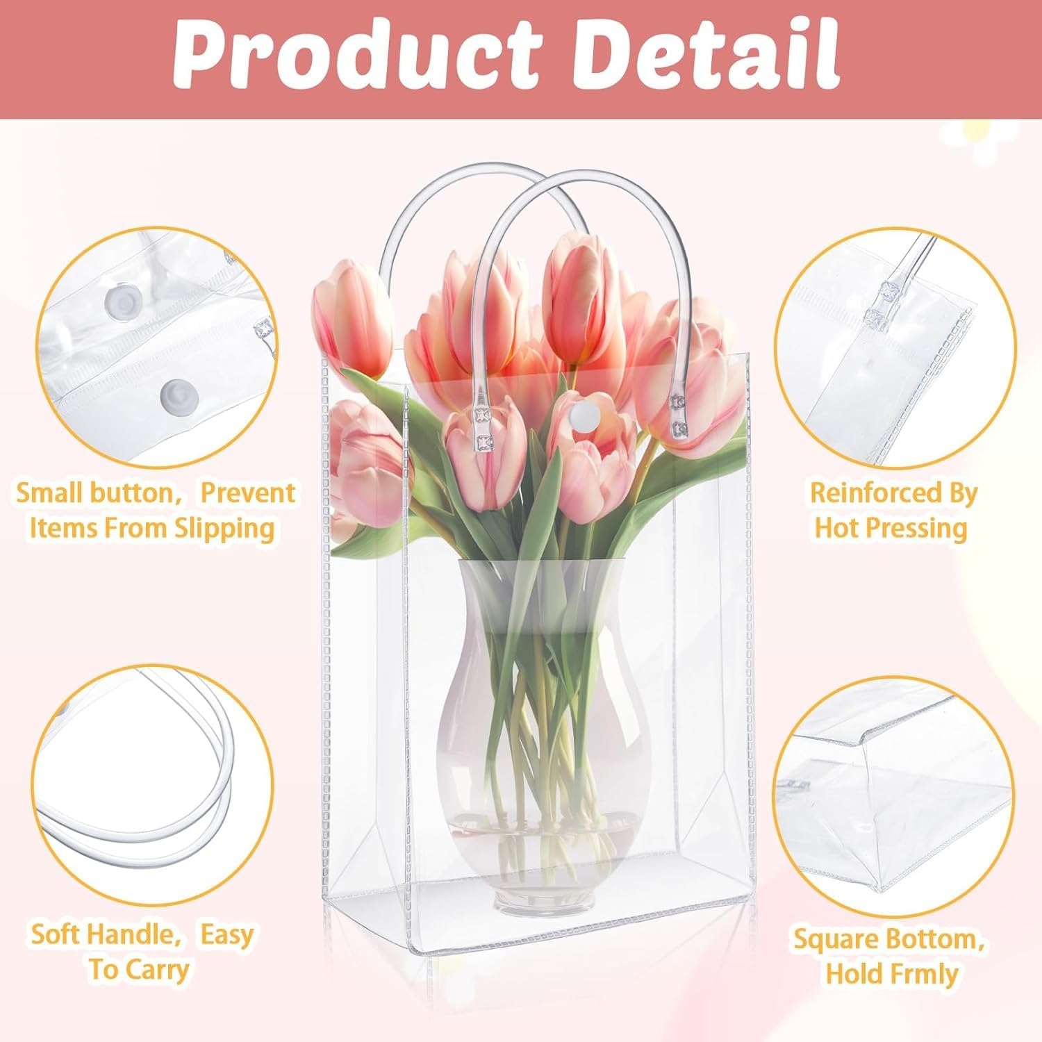 Large Transparent PVC Plastic Bag Goodie Bags With Handle Gift bag, Carry Bags, gift bag, gift for Gifting, Return Gifts, Birthday, Wedding, Party, Festivals, Events (Large)(34 x 23 x 11.5 cm)