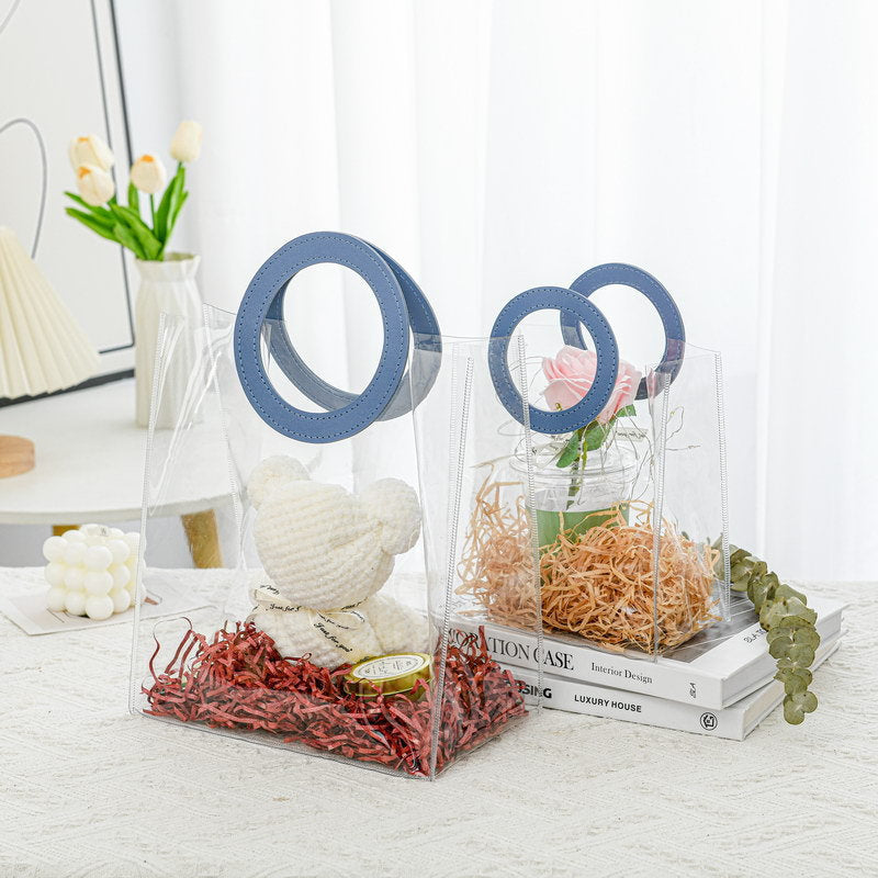 Small Transparent Bags with Circle Handle Gift Paper Bag, Carry Bags, Gift Bag, Gift for Birthday, Valentine, Marriage, Festivals, Season's Greetings and Events (Blue) (Small)(18 x 9 x 20 cm) - Image 1