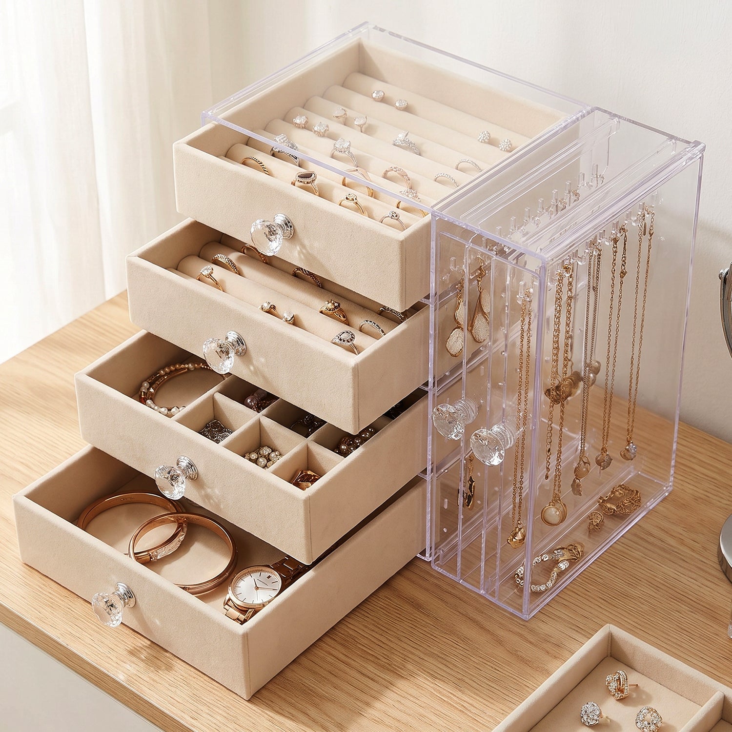 Acrylic Jewelry Organizer Box Multi-drawer Velvet Storage For Rings (1 Set)