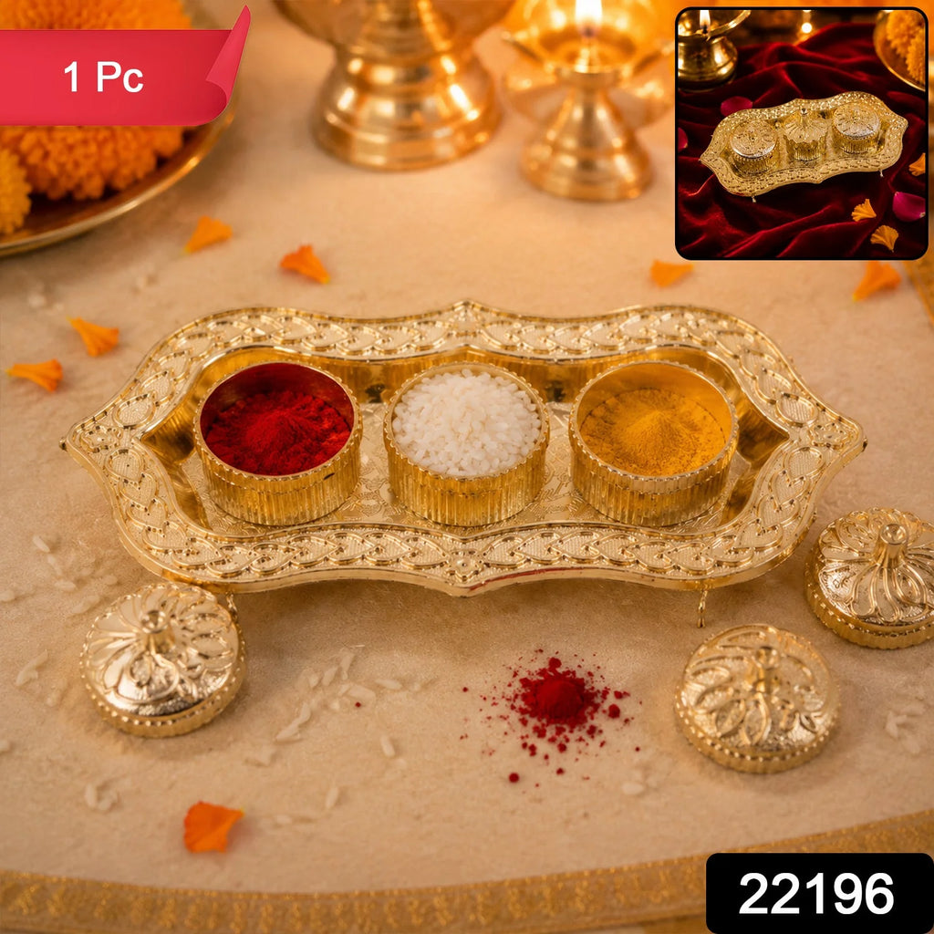 Triveni Kankavati Kumkum Holder With 3 Compartments For Puja And Tilak (1 Pc)