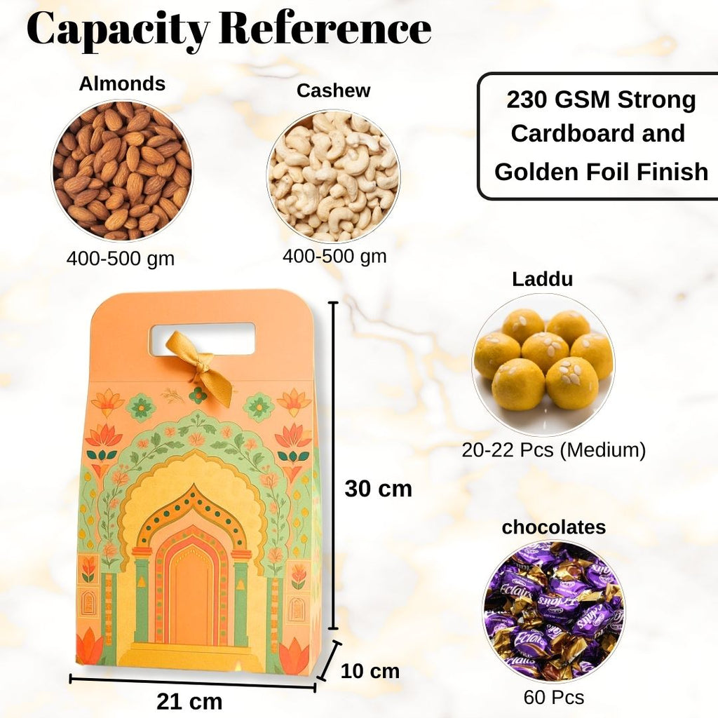 Affordable peach Rajwadi hamper Multipurpose Decorative Folding Paper Cardboard Box DIY Box for Gift Hamper, Diwali Gifting, Wedding gifing (Small) - Image 2