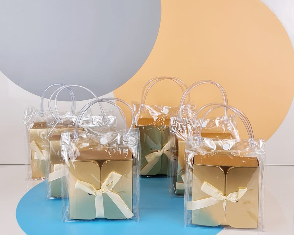 Transparent Bag With Folding Golden Box For Event, Return Gift in Party, Birthday,Gift Boxes with Ribbon, Perfect for Packing Chocolate, Dry Fruits For Gifting. - Image 2
