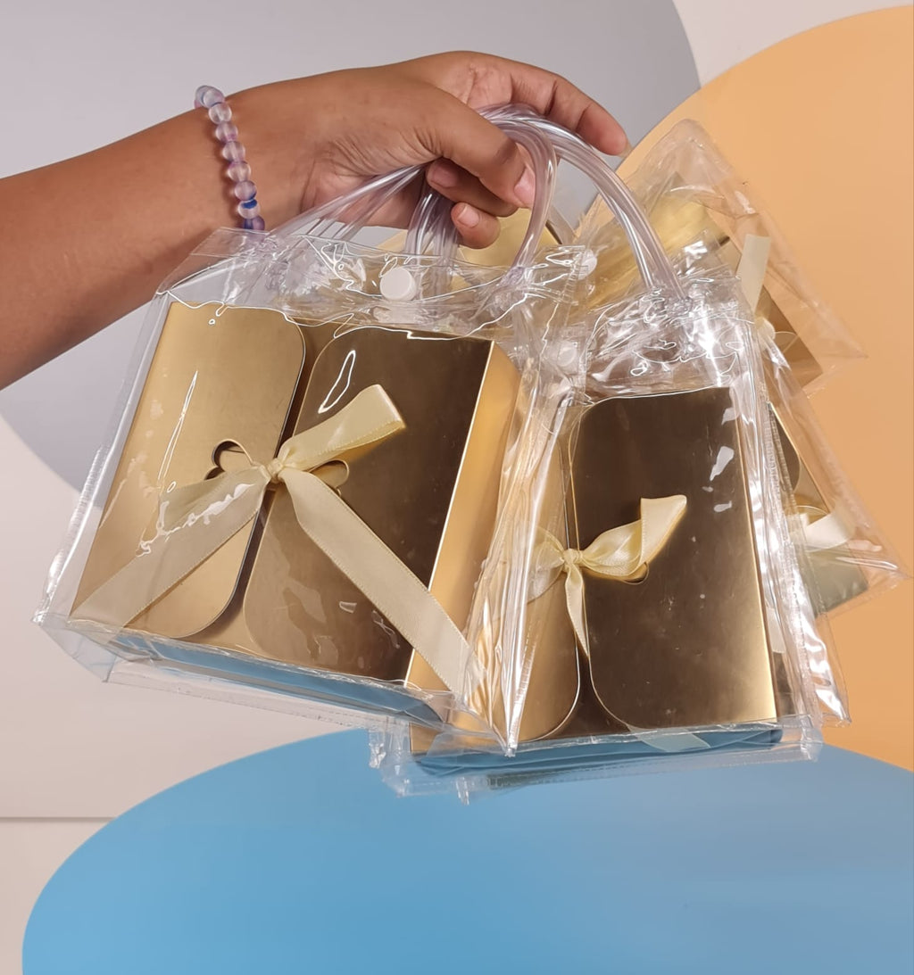 Transparent Bag With Folding Golden Box For Event, Return Gift in Party, Birthday,Gift Boxes with Ribbon, Perfect for Packing Chocolate, Dry Fruits For Gifting. - Image 5