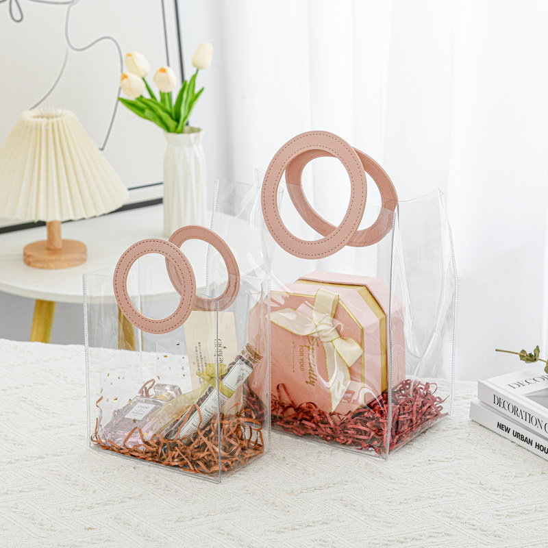 Small Transparent Bags with Circle Handle Gift Paper Bag, Carry Bags, Gift Bag, Gift for Birthday, Valentine, Marriage, Festivals, Season's Greetings and Events (Cream) (Small) - Image 1