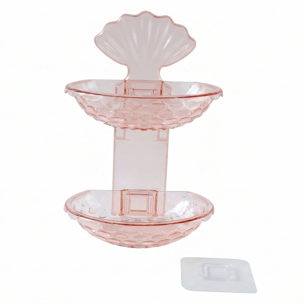 2 In 1 Double Layer Plastic Soap Dish Holder Wall Mounted Self Adhesive (1 Pc)