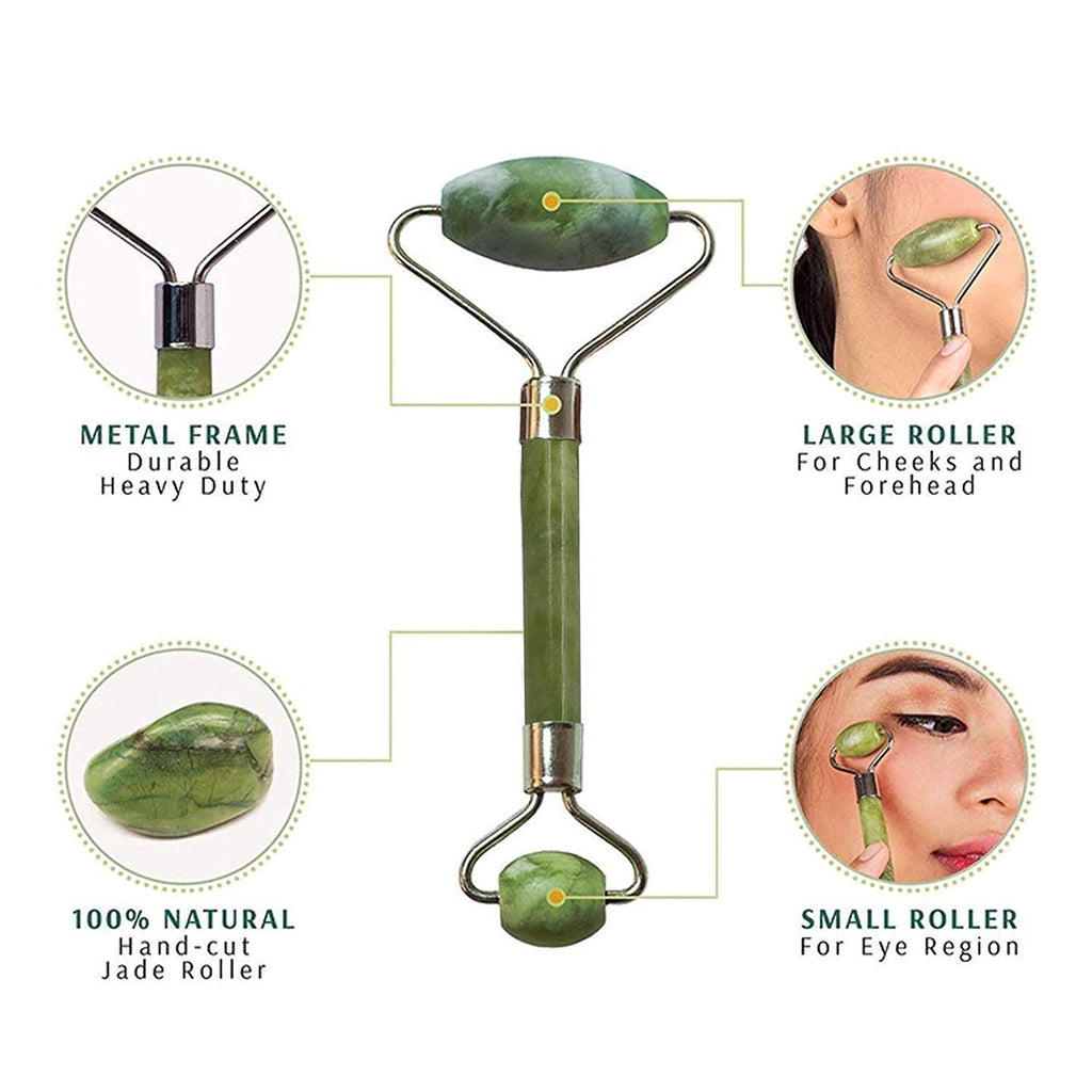 Premium Dual Head Jade Stone Face Roller  Gua Sha Massage Tool Set (1 Pc)