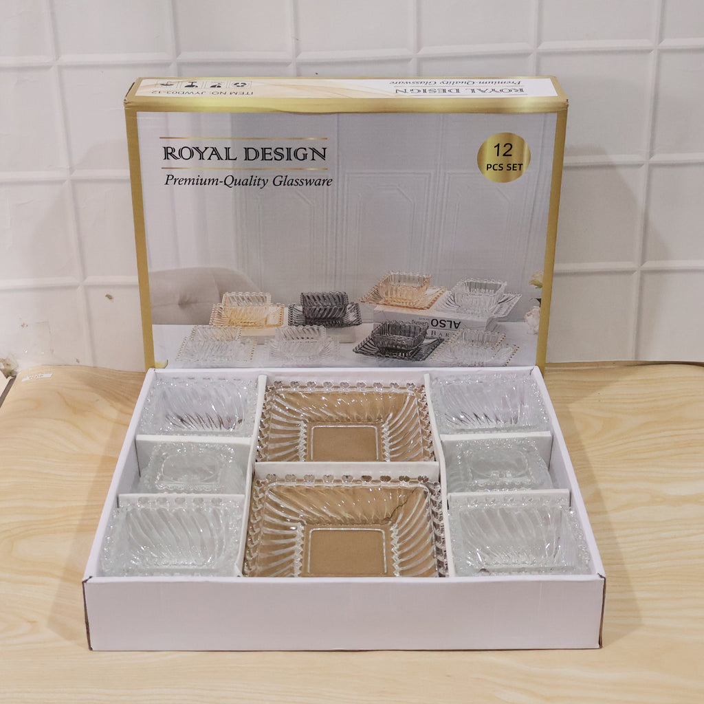 Royal Premium Glassware Serving Plate And Bowl (12 Pc Set)
