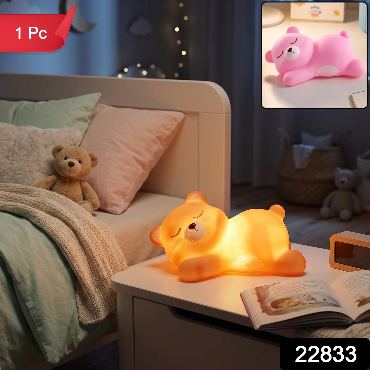 Sleeping Bear Led Night Light Cute Silicone Bedside Lamp For Kids (1 Pc)