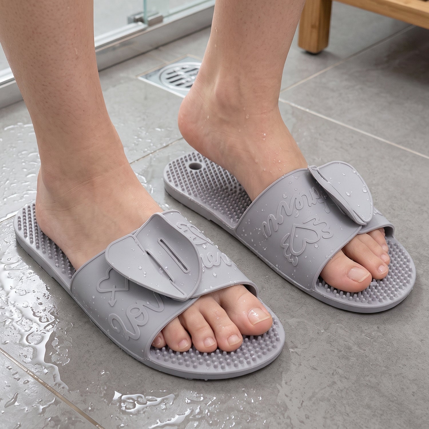 Massage Bath Slippers With Foot Scrubbing Bristles For Daily Bathroom Use (1 Pair)