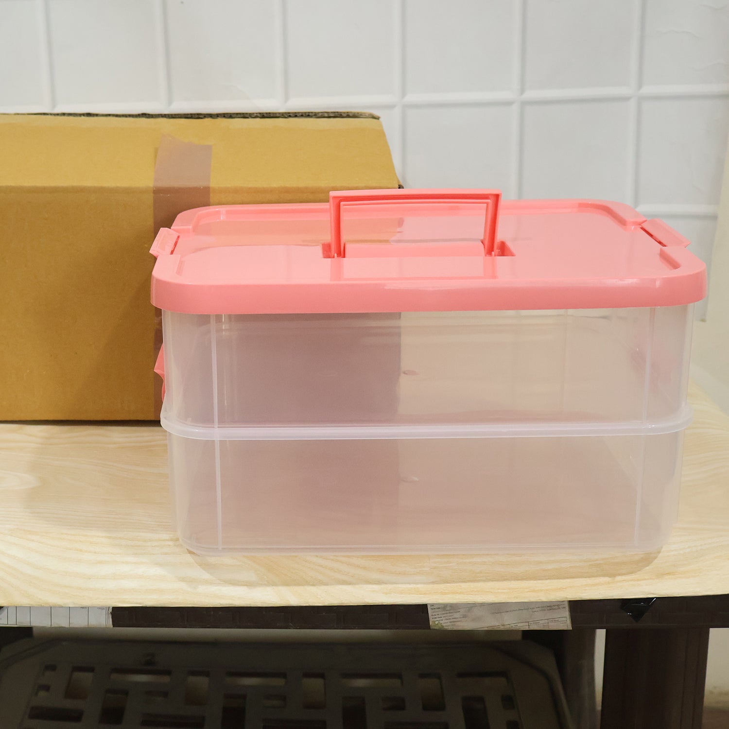 Plastic Transparent Storage Box With Lid 2xl 2 Layer Stackable Organizer (1 Pc)