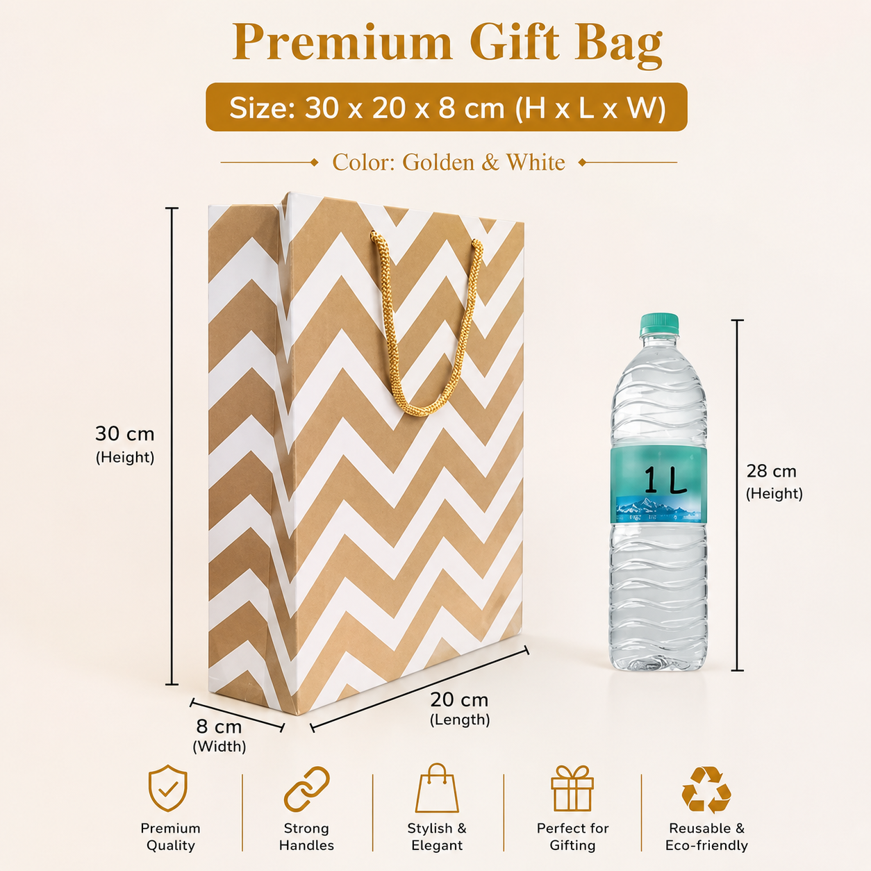 Medium Golden Gift Paper Bags for Return Gifts Carry Bags for Gifting,valentine gift bag,wedding Marriage Engagment party shopping bag box (golden color)(Medium) - Image 3