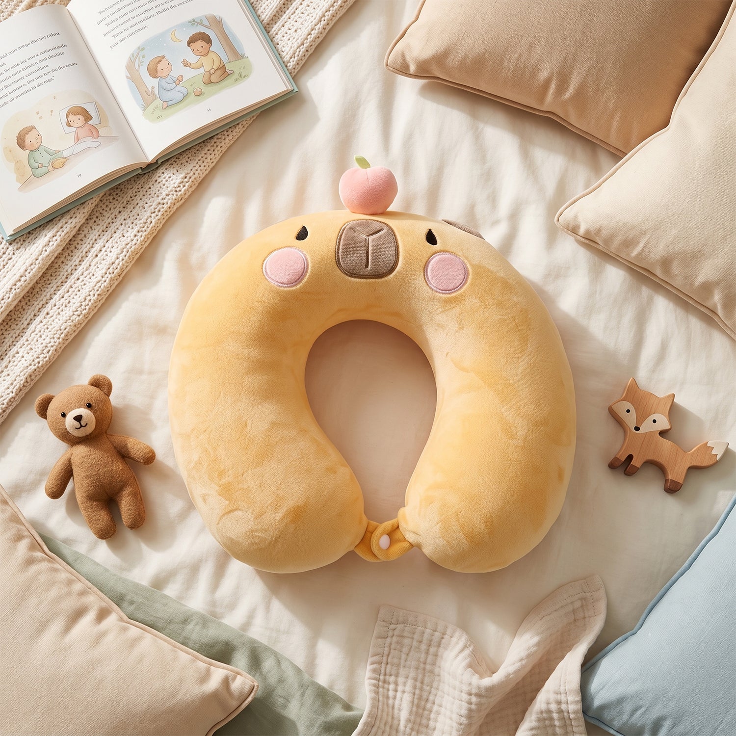 U-shaped Travel Neck Pillow Cute Capybara Soft Plush Pillow For Kids (1 Pc)