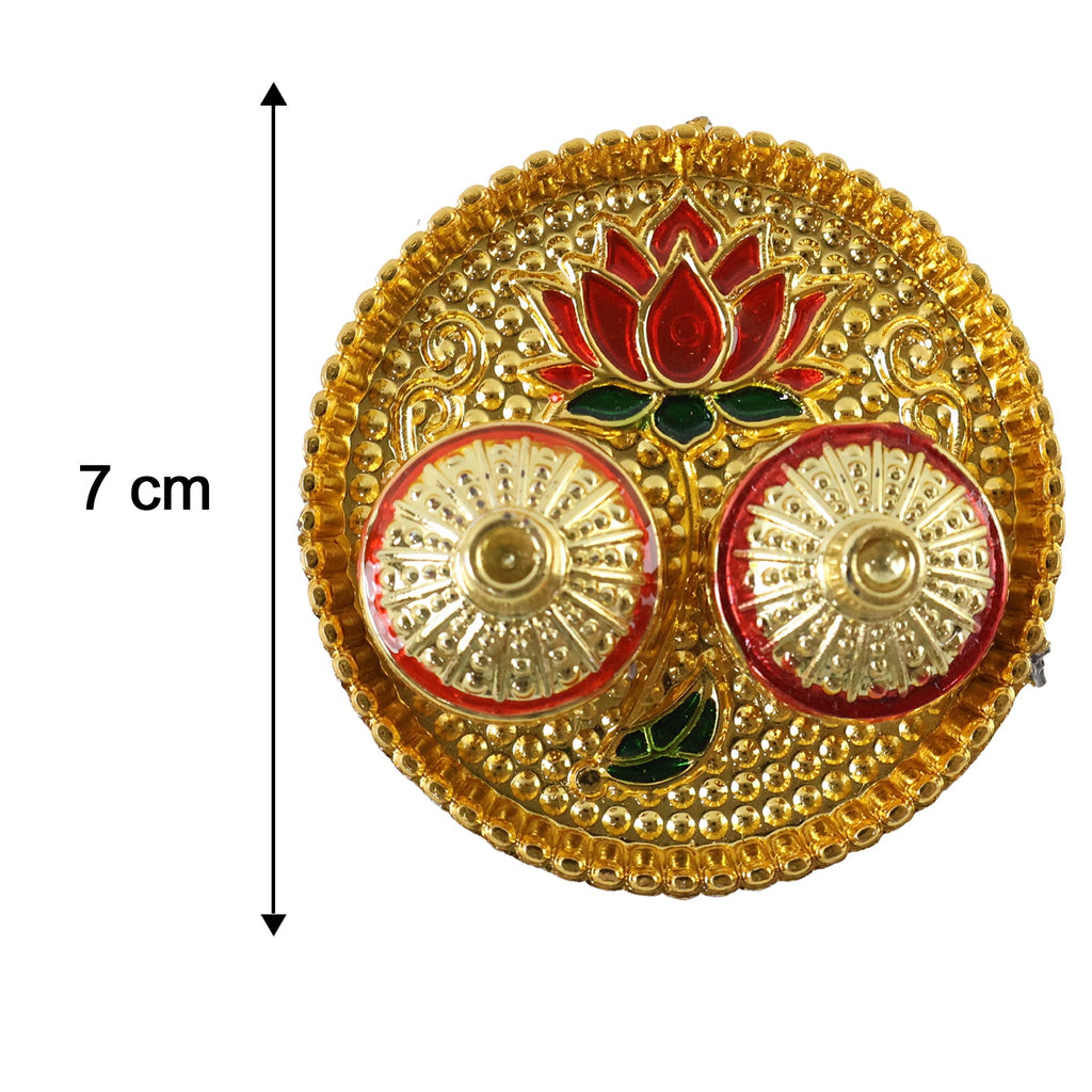 Round Kankavati Kumkum Holder Decorative Pooja Thali With Lotus Design (1 Pc)
