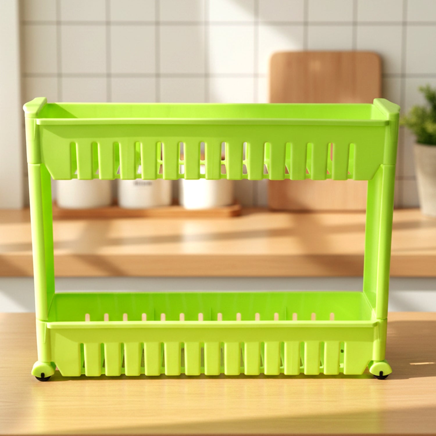 Prexo Plastic 2 Layer Slim Storage Rack With Wheels