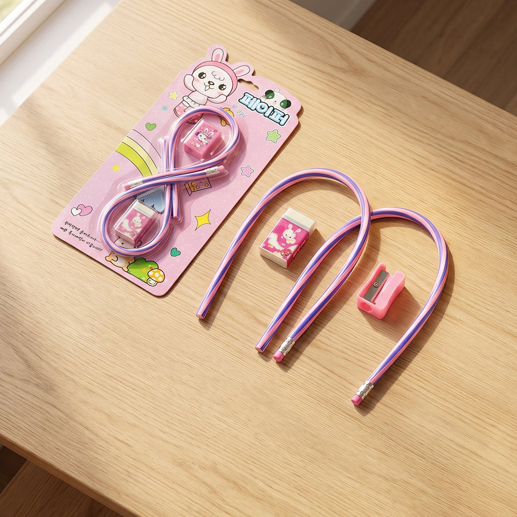 Kids School Stationery Set 4 In 1 Flexible Pencils Eraser Sharpener (1 Set)