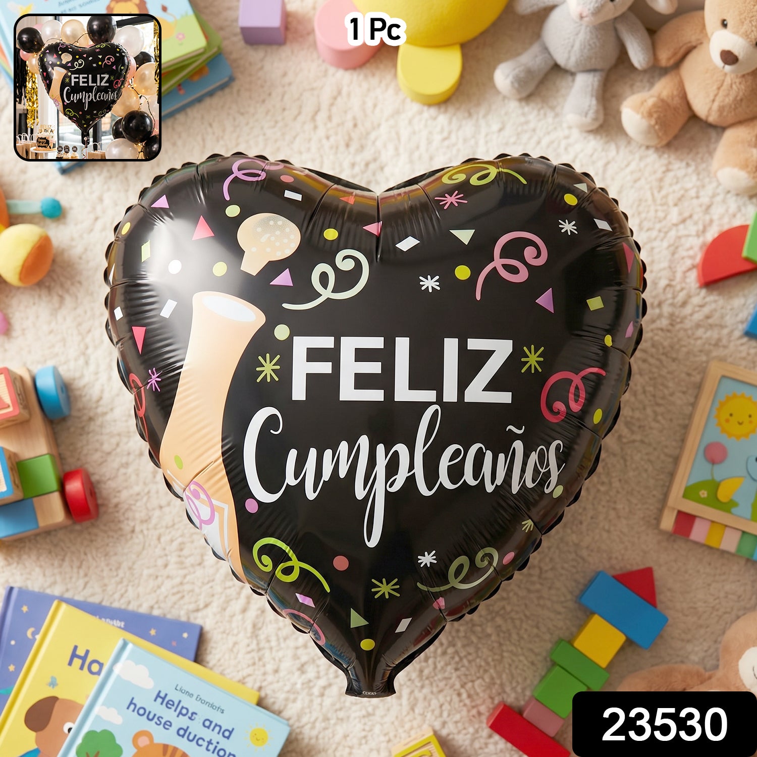 Black Heart Feliz Cumpleanos Foil Balloon (1 Pc)