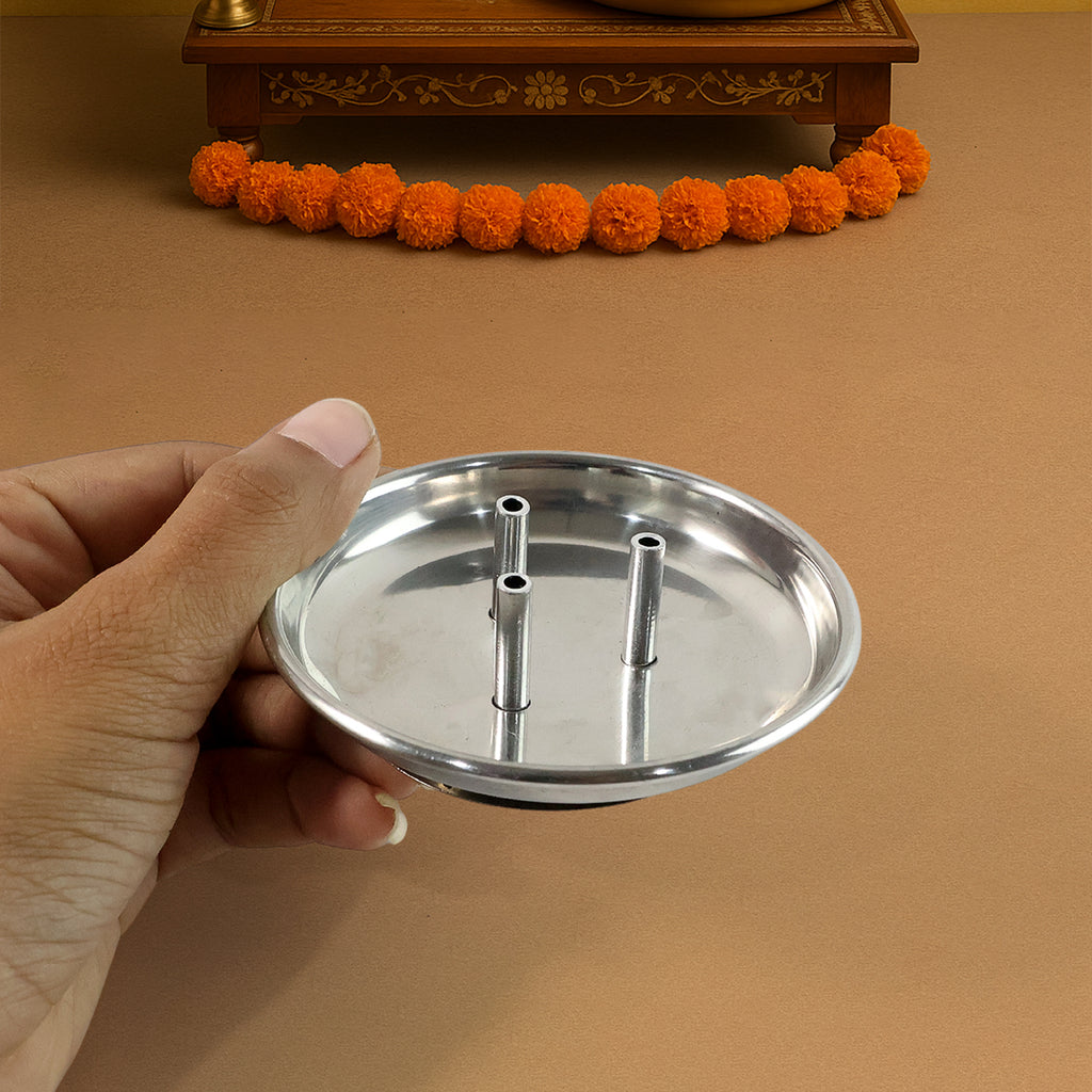 Stainless Steel Lotus Agarbatti Stand With Triple Stick Holder (1 Pc)